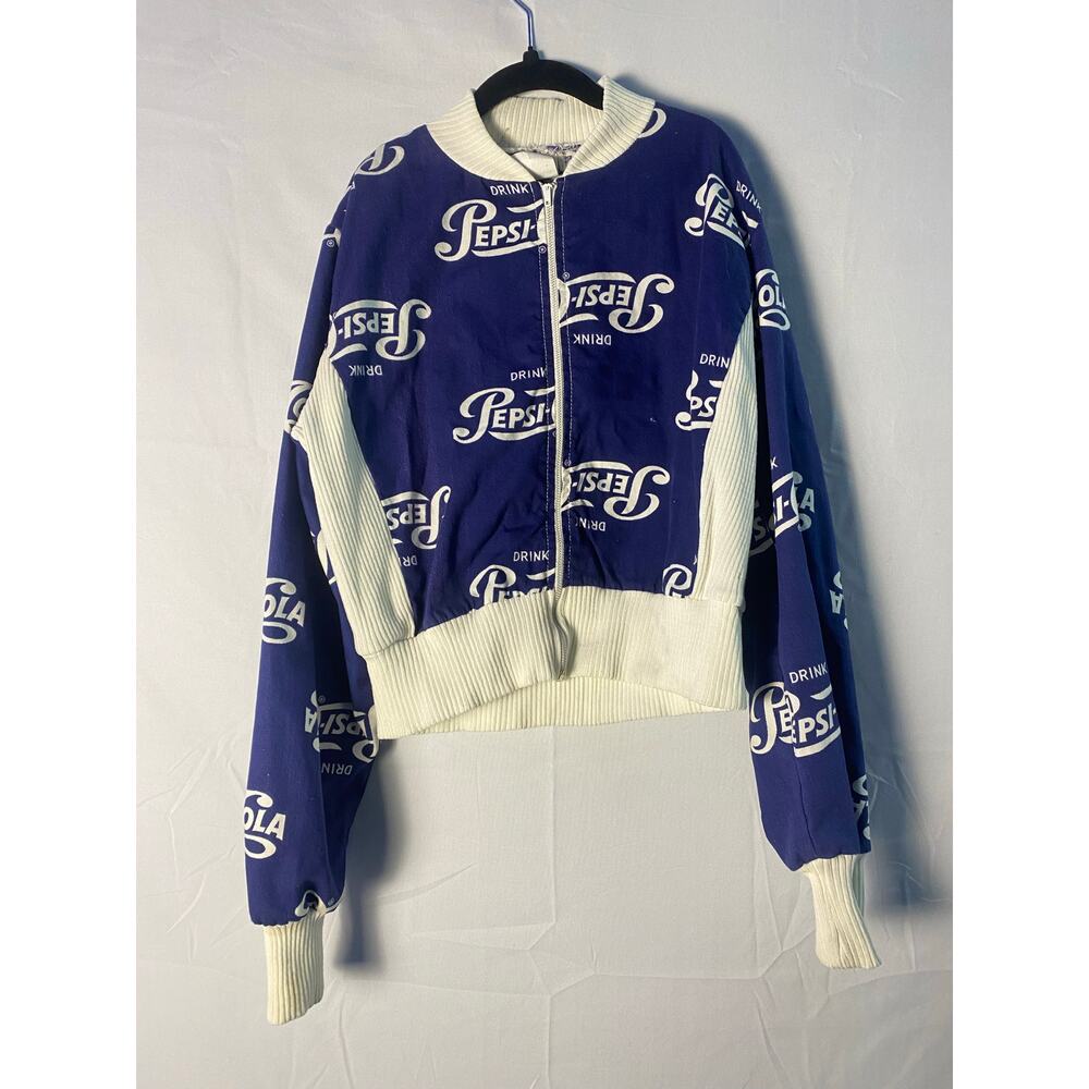 Vintage 70s-80s Pepsi Blue White Bomber Cropped Jacket Full Zip Juniors 8-9